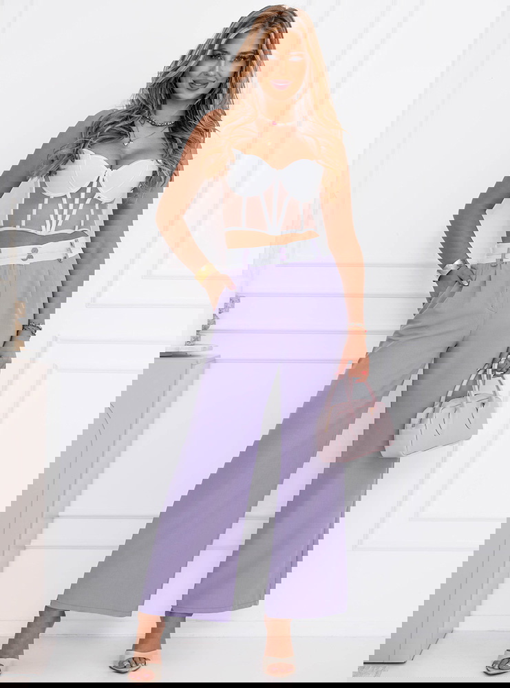 Liliowe szerokie spodnie z...