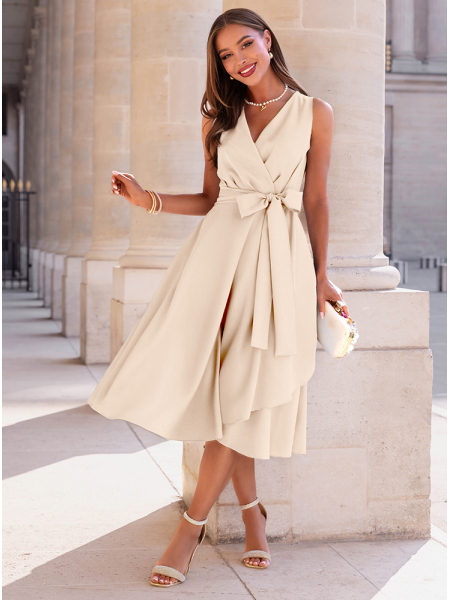 Jasnobeżowa sukienka midi z... 2