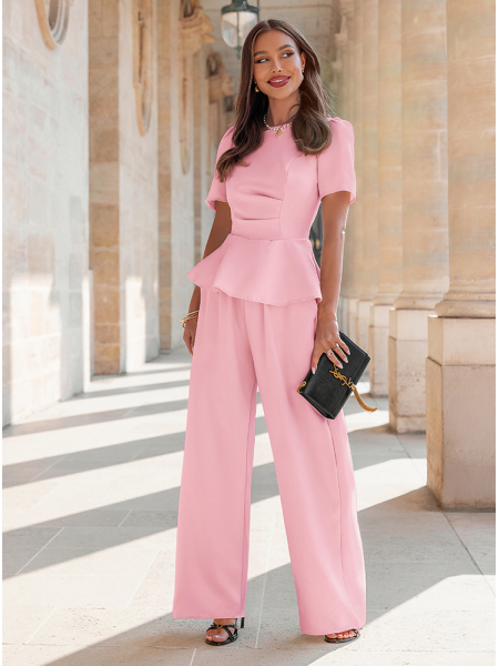 Pudrowy komplet bluzka i...