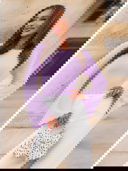 Liliowa bluzka z szerokimi...