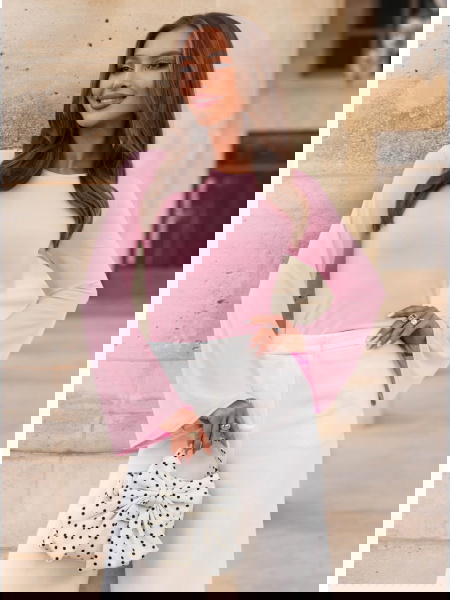 Pudrowa bluzka z szerokimi... 2