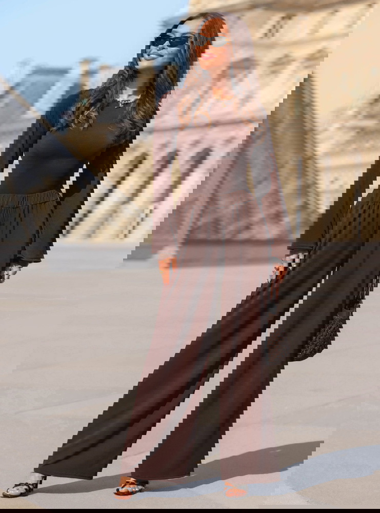 Czekoladowy komplet szerokie spodnie...