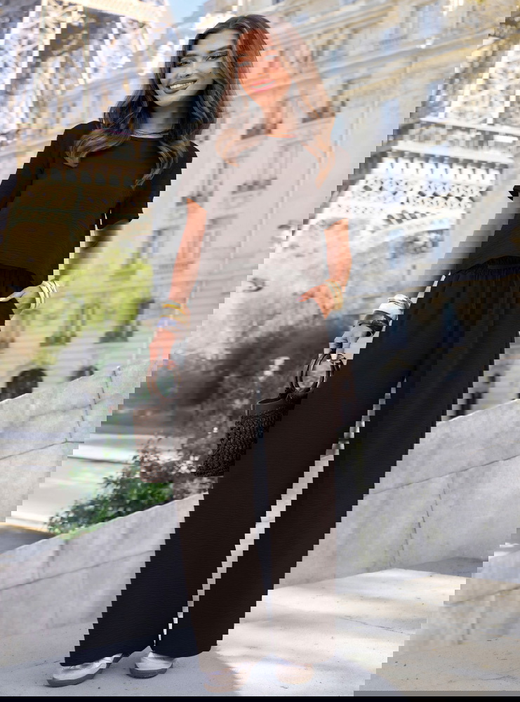 Czekoladowy komplet bluzka z krótkim...