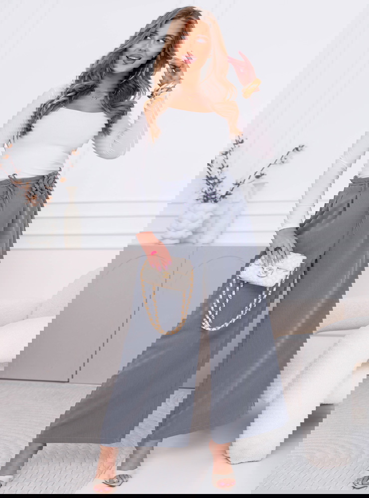 Szare szerokie spodnie z ozdobnym...