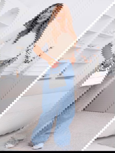 Beżowa prążkowana bluzka z... 2