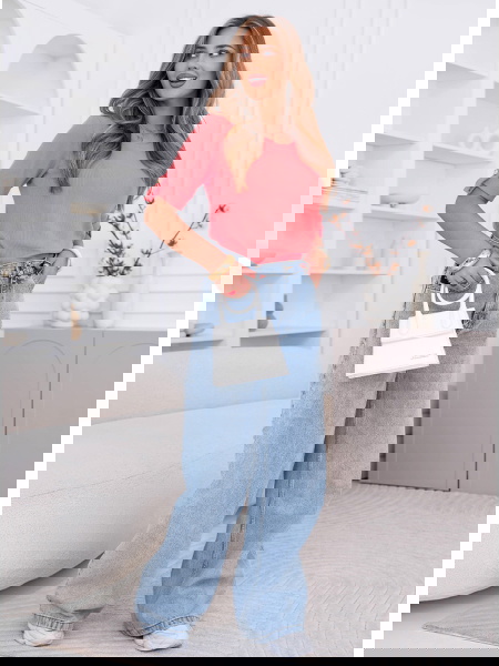 Koralowa prążkowana bluzka... 2