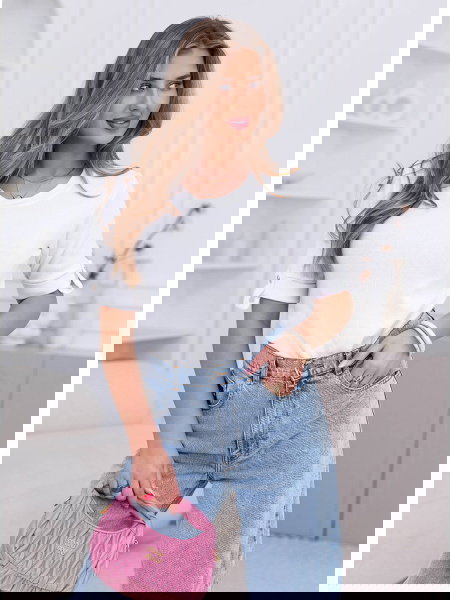 Biała prążkowana bluzka z... 2