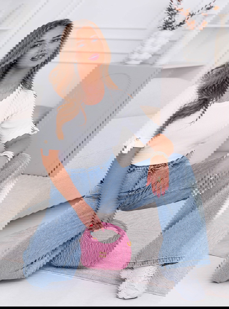 Biała prążkowana bluzka z krótkim...