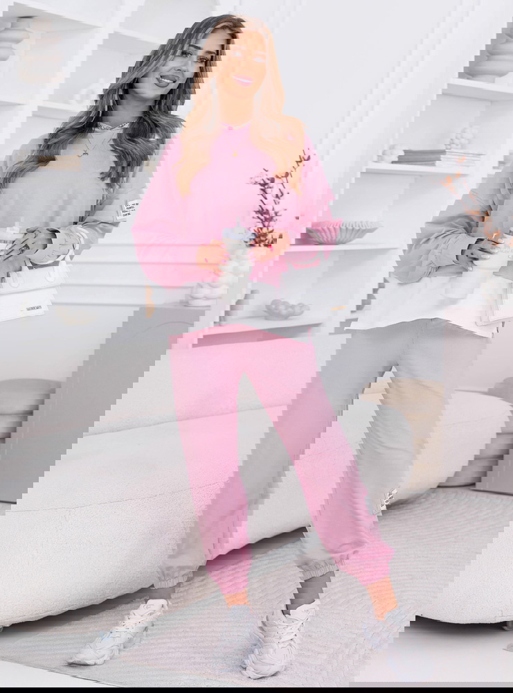 Pudrowy komplet dresowy bluza z...