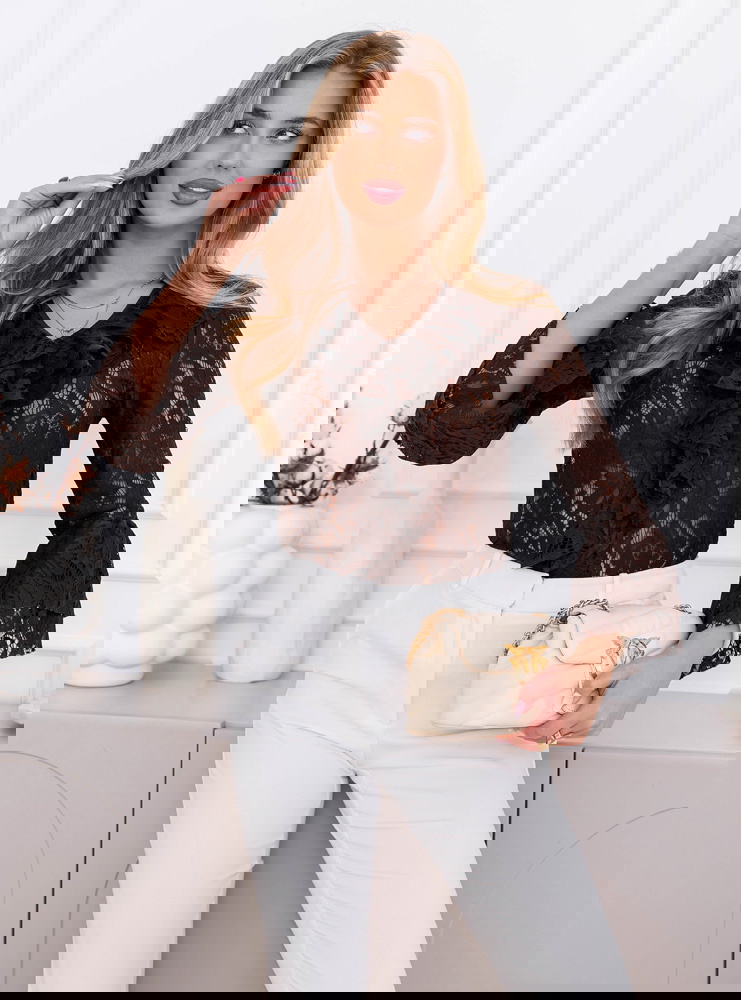 Czekoladowa koronkowa bluzka z...