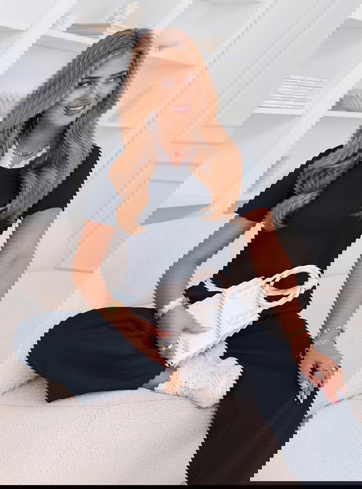 Granatowy komplet bluzka i szerokie...