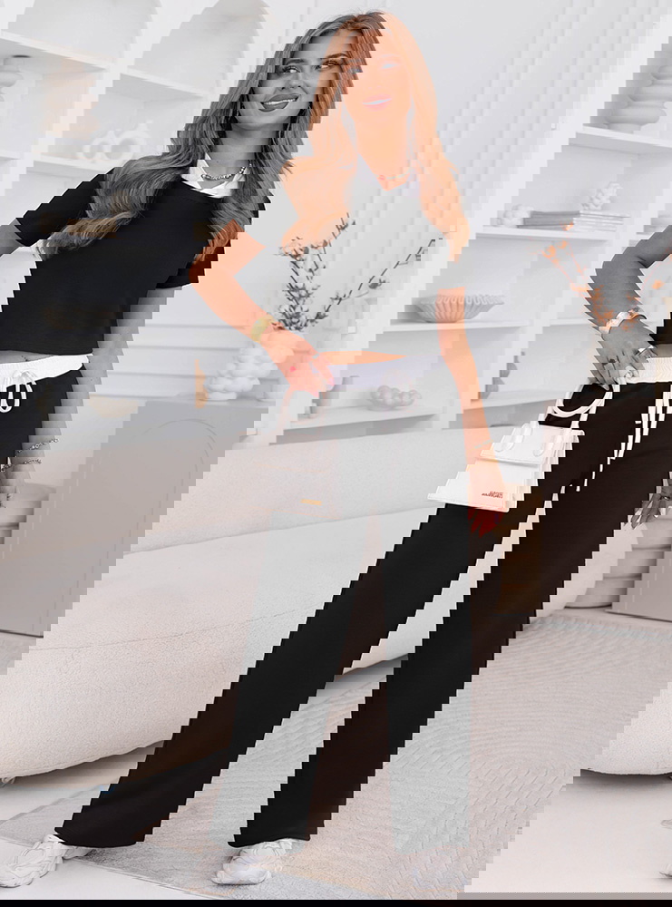 Czarny komplet bluzka i szerokie...