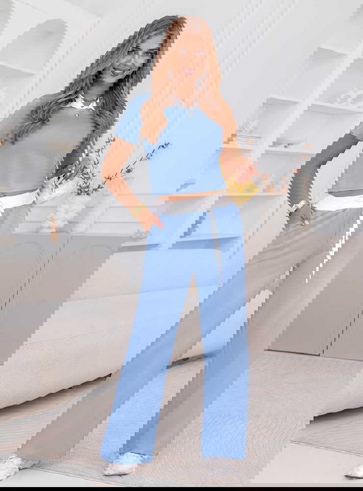 Błękitny komplet bluzka i szerokie...