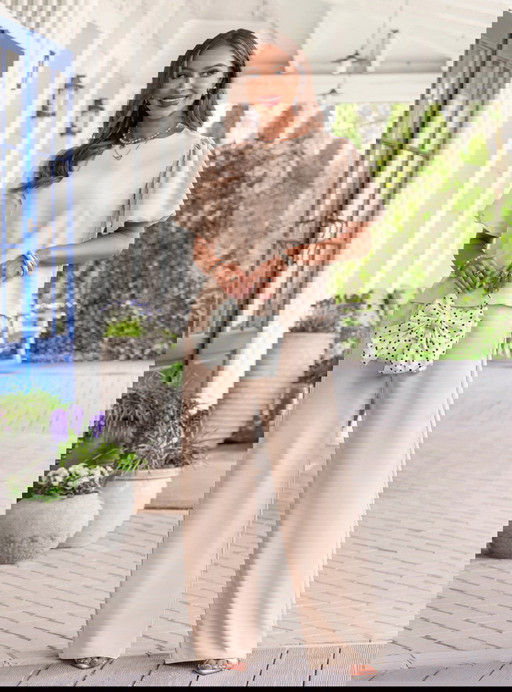 Jasnobeżowy komplet bluzka z...