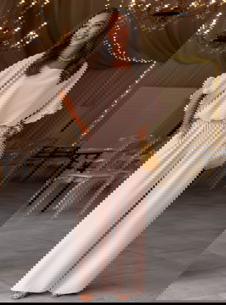 Jasnobeżowy komplet bluzka z...