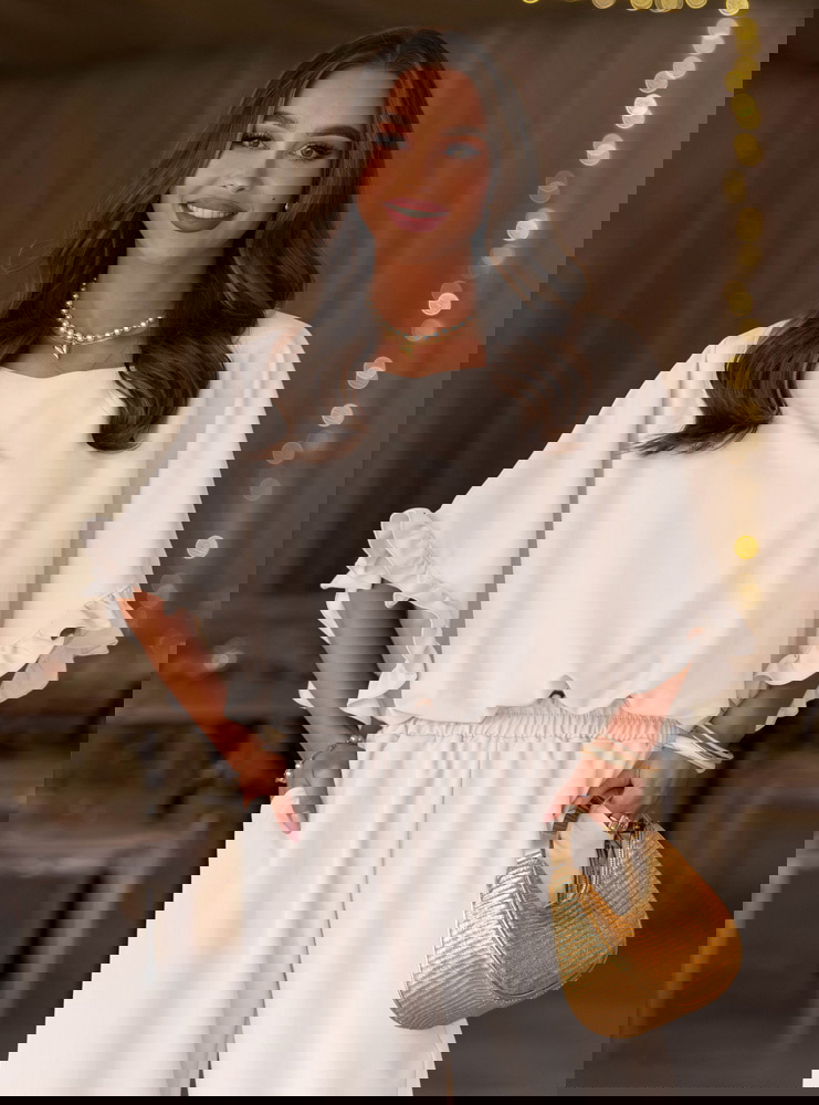 Komplet bluzka z falbankami i spodnie...