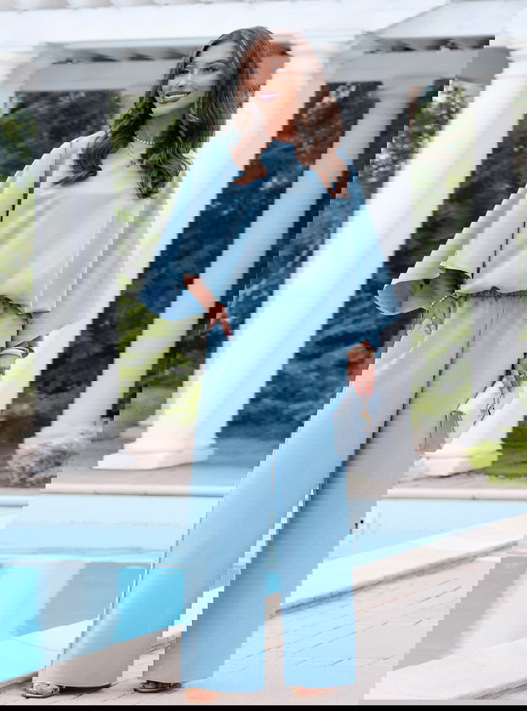 Błękitny komplet bluzka oversize i...