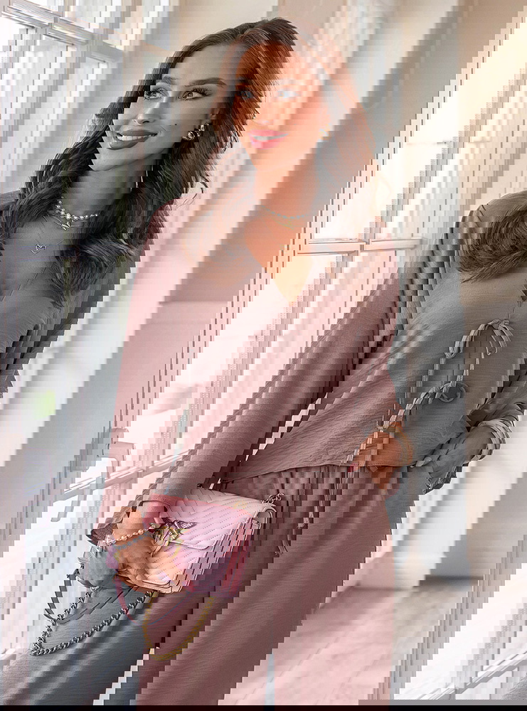 Komplet bluzka z dekoltem w serek i...