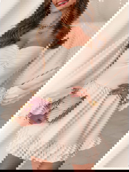 Jasnobeżowa sukienka mini z...