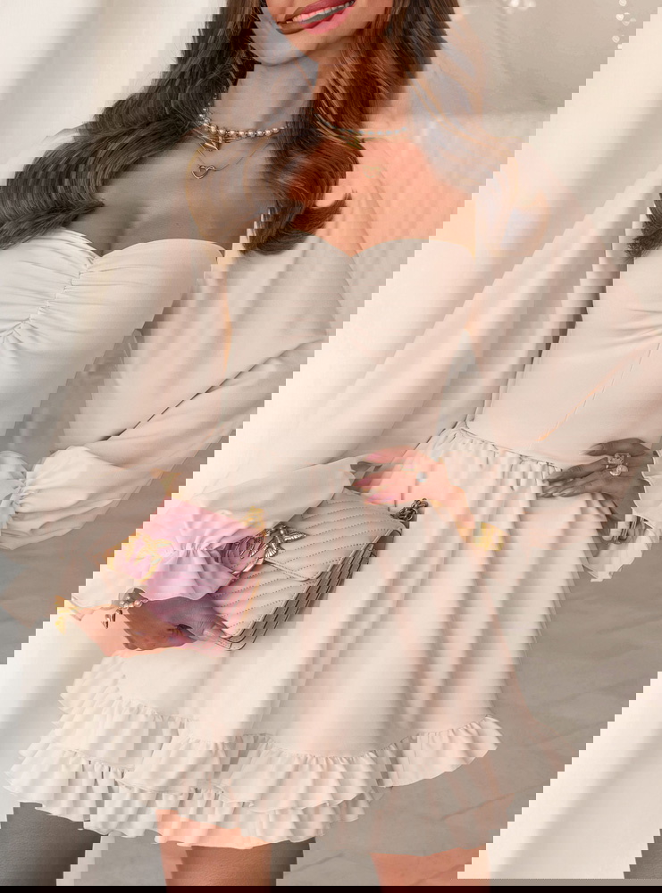 Jasnobeżowa sukienka mini z...