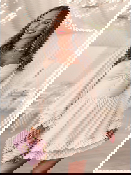 Jasnobeżowa sukienka mini z... 2