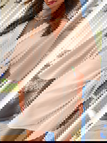 Jasnobeżowa sukienka mini z... 2