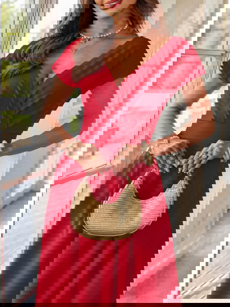 Malinowa sukienka maxi z...