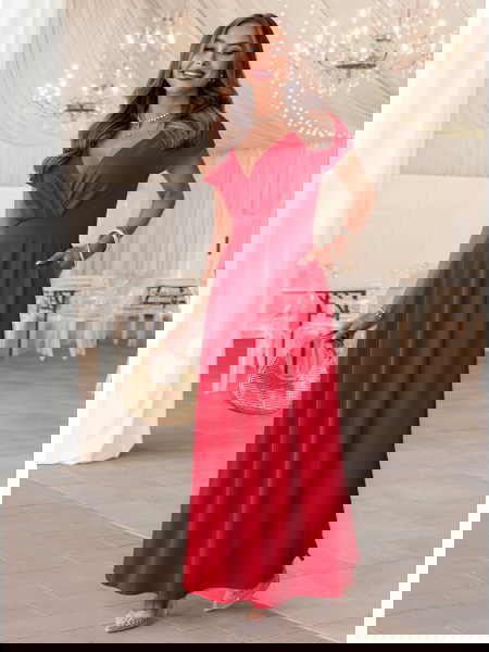 Malinowa sukienka maxi z... 2