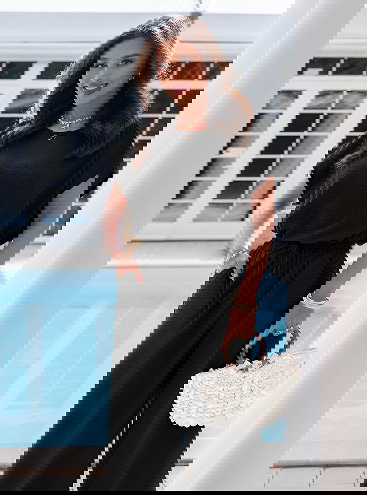 Czarny komplet bluzka z krótkim...