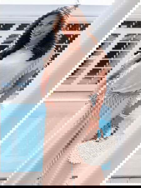 Beżowy komplet bluzka z... 2