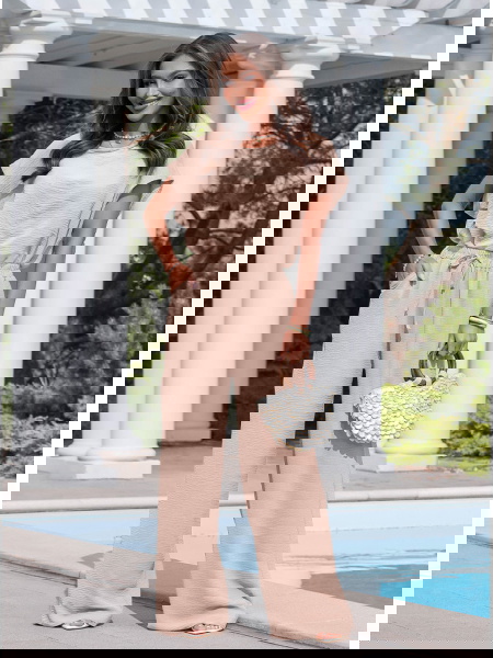 Beżowy komplet bluzka z...