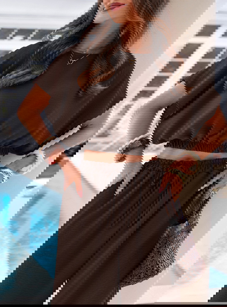 Czekoladowy komplet bluzka i szerokie...