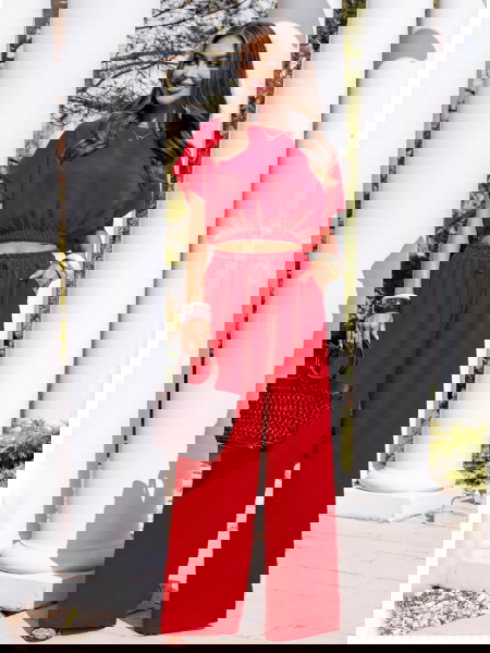 Malinowy komplet bluzka i...