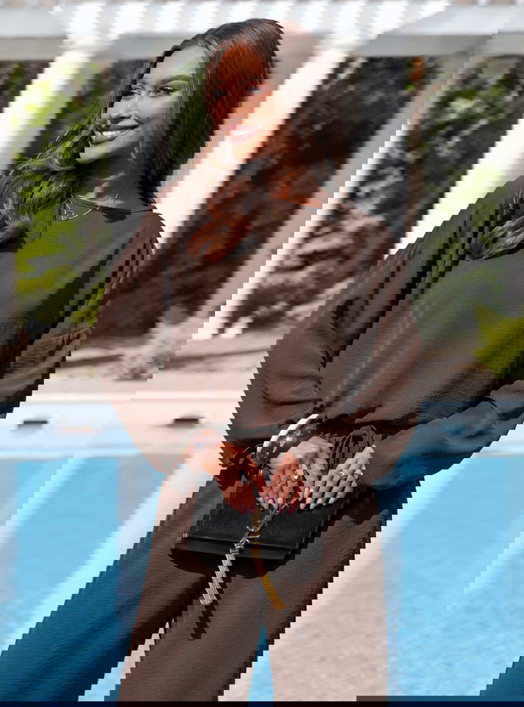 Czekoladowy komplet bluzka i spodnie...