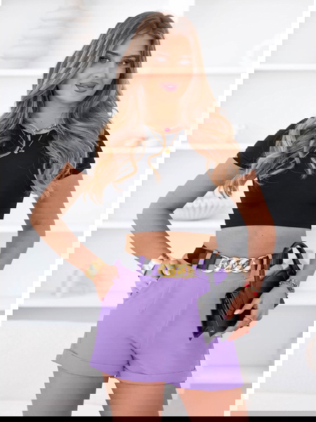 Liliowe spodenki z ozdobnym... 2