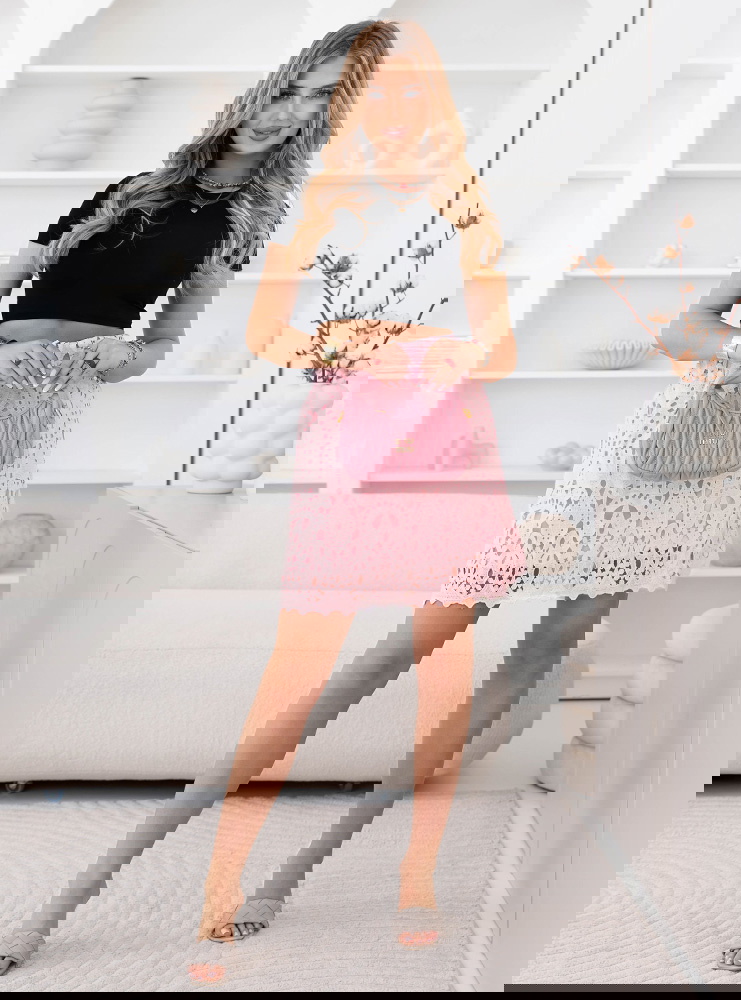 Pudrowa koronkowa spódniczka mini Mylae