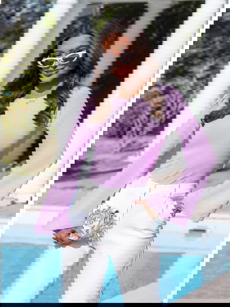 Liliowa bluzka z szerokimi...