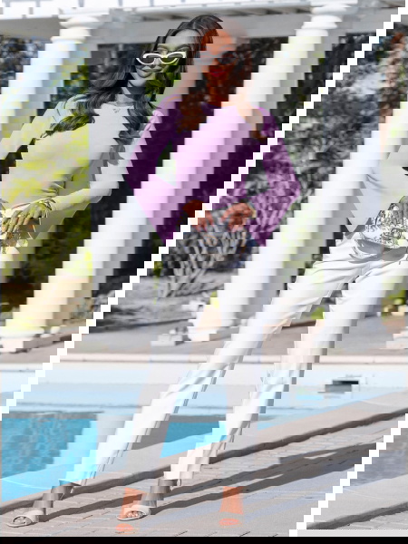 Liliowa bluzka z szerokimi... 2