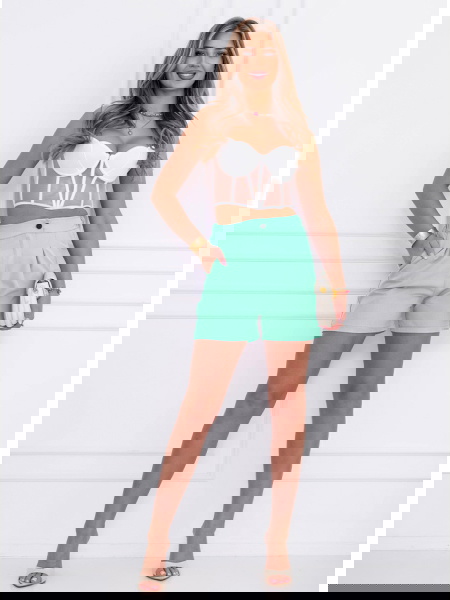 Miętowe szorty z wysokim...