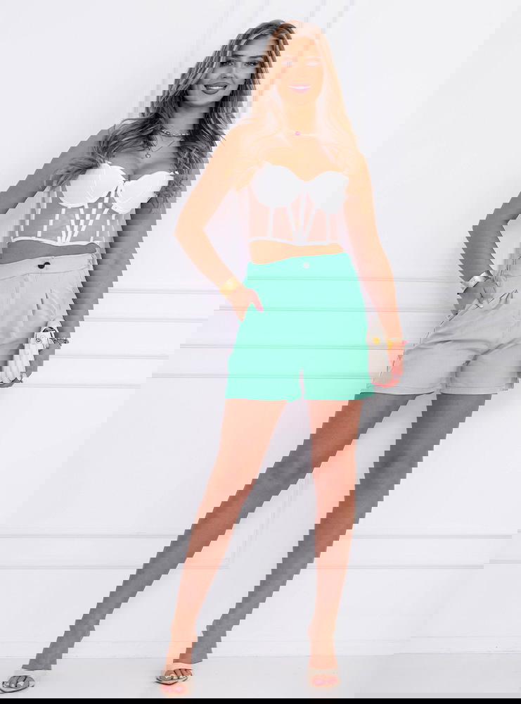 Miętowe szorty z wysokim stanem i...