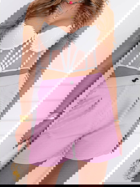 Pudrowe szorty z wysokim... 2