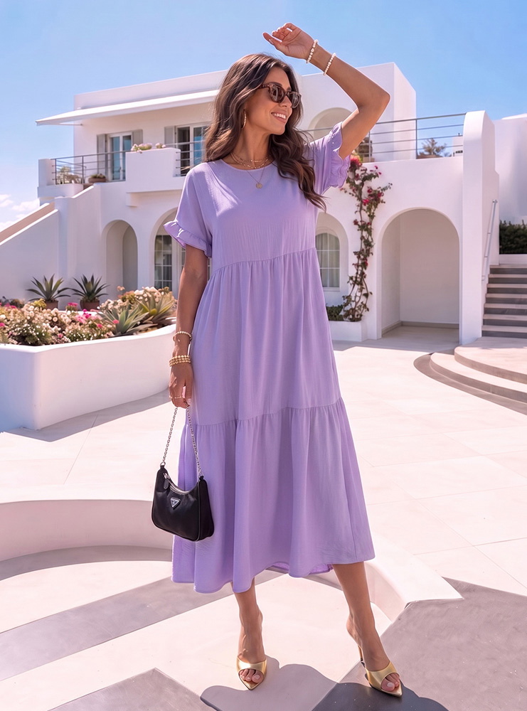Liliowa sukienka oversize z...