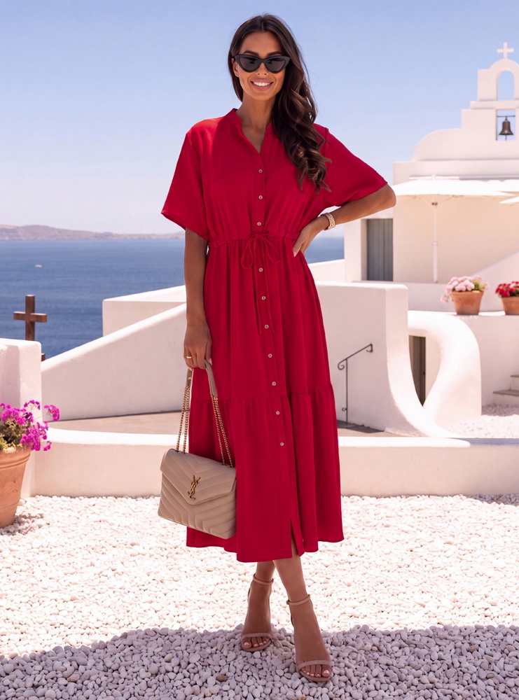 Malinowa midi sukienka oversize Hjorny