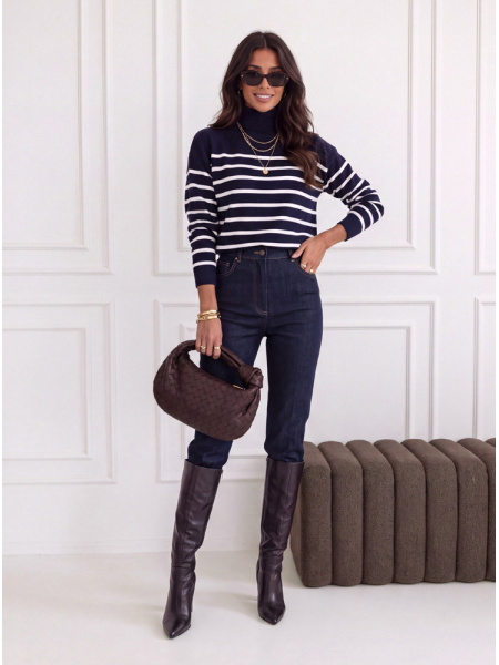 Granatowy sweter w paski z... 2